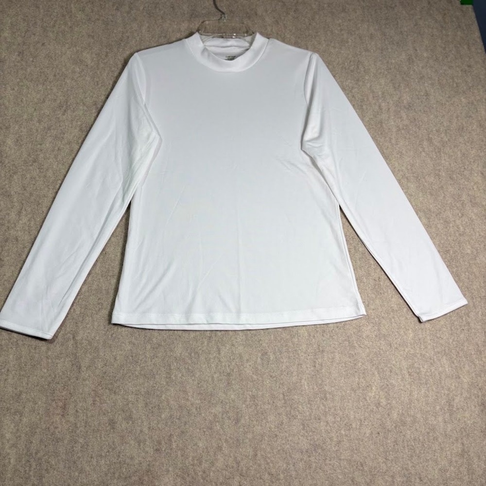 Cuddl Duds Mock Neck Top Women M White Polyester Minimalist Layering Classic